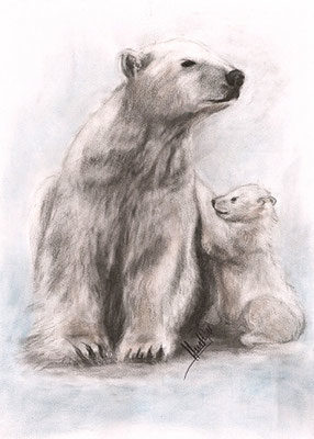 Eisbär-Mutter-mit-Kind